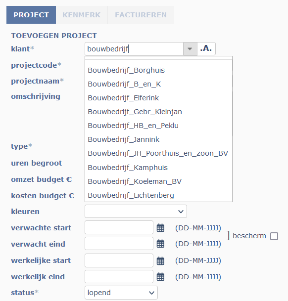 suggestielijst voor term 'bouwbedrijf'