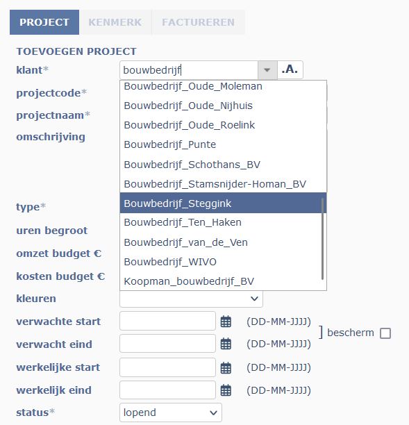 suggestie-dropdown combinatie