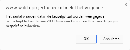 waarschuwing dropdown aantal