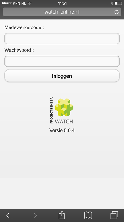 Inlogscherm op WATCH mobiel