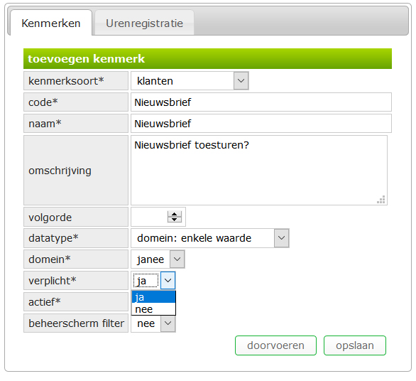 Verplicht kenmerk aanmaken