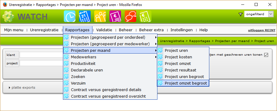 Projecten per maand menu