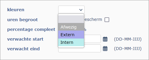 kleurencombinaties in keuzelijst