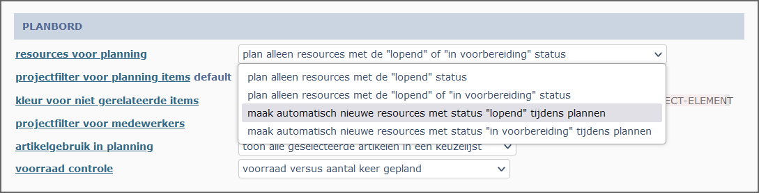 nieuwe resource bij het plannen