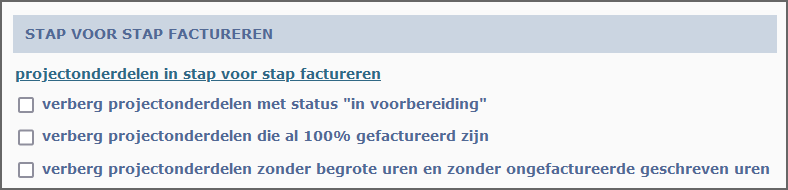 projectonderdelen verbergen stap voor stap factureren