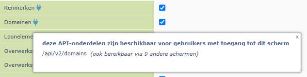 Het stekker-pictogram achter een schermnaam, met de tooltip die het API-onderdeel noemt