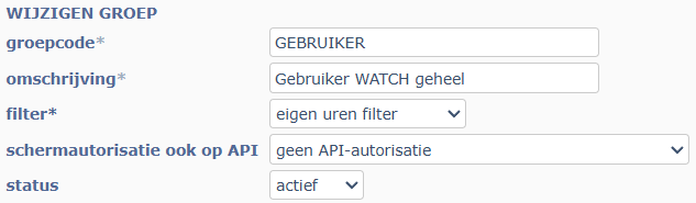 Het groepenscherm met het veld schermautorisatie ook op API