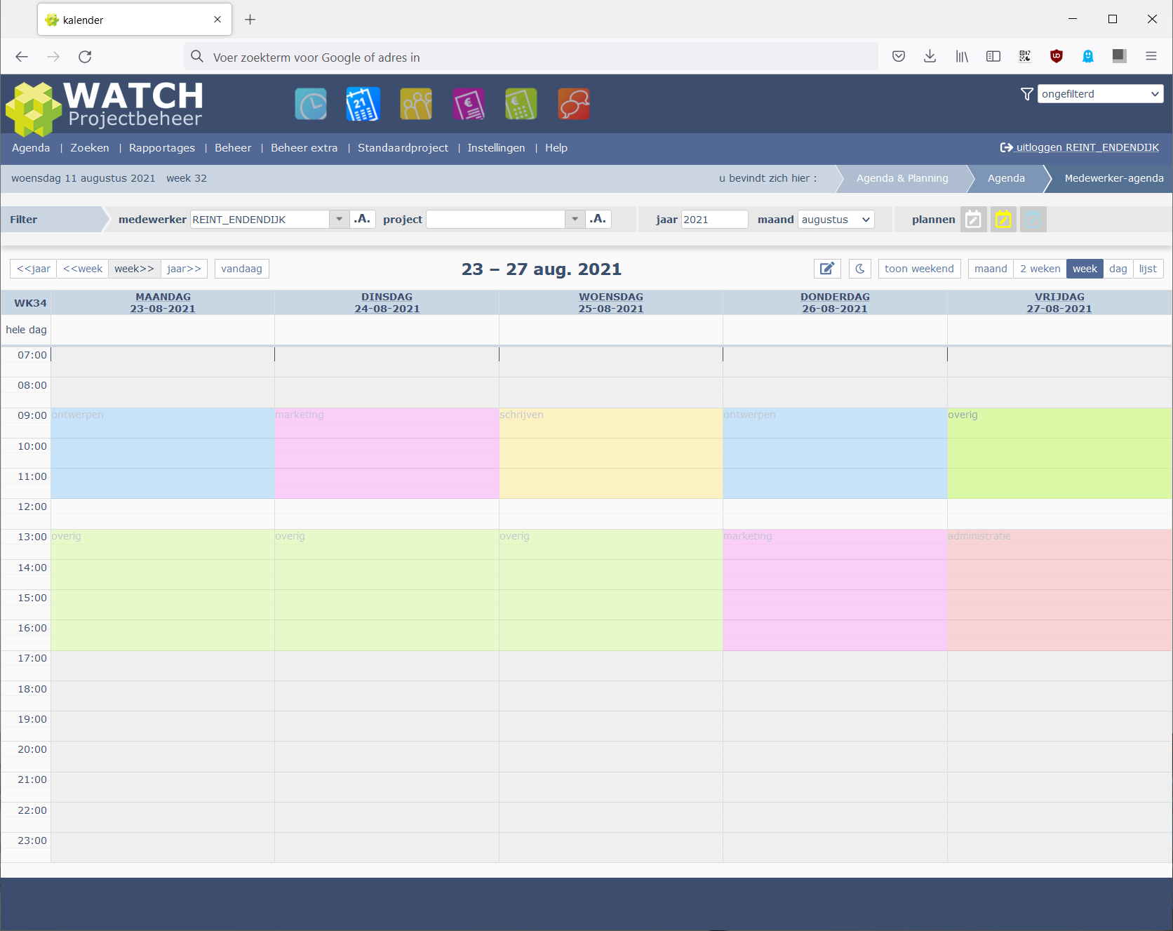 Achtergrond items in medewerker-agenda