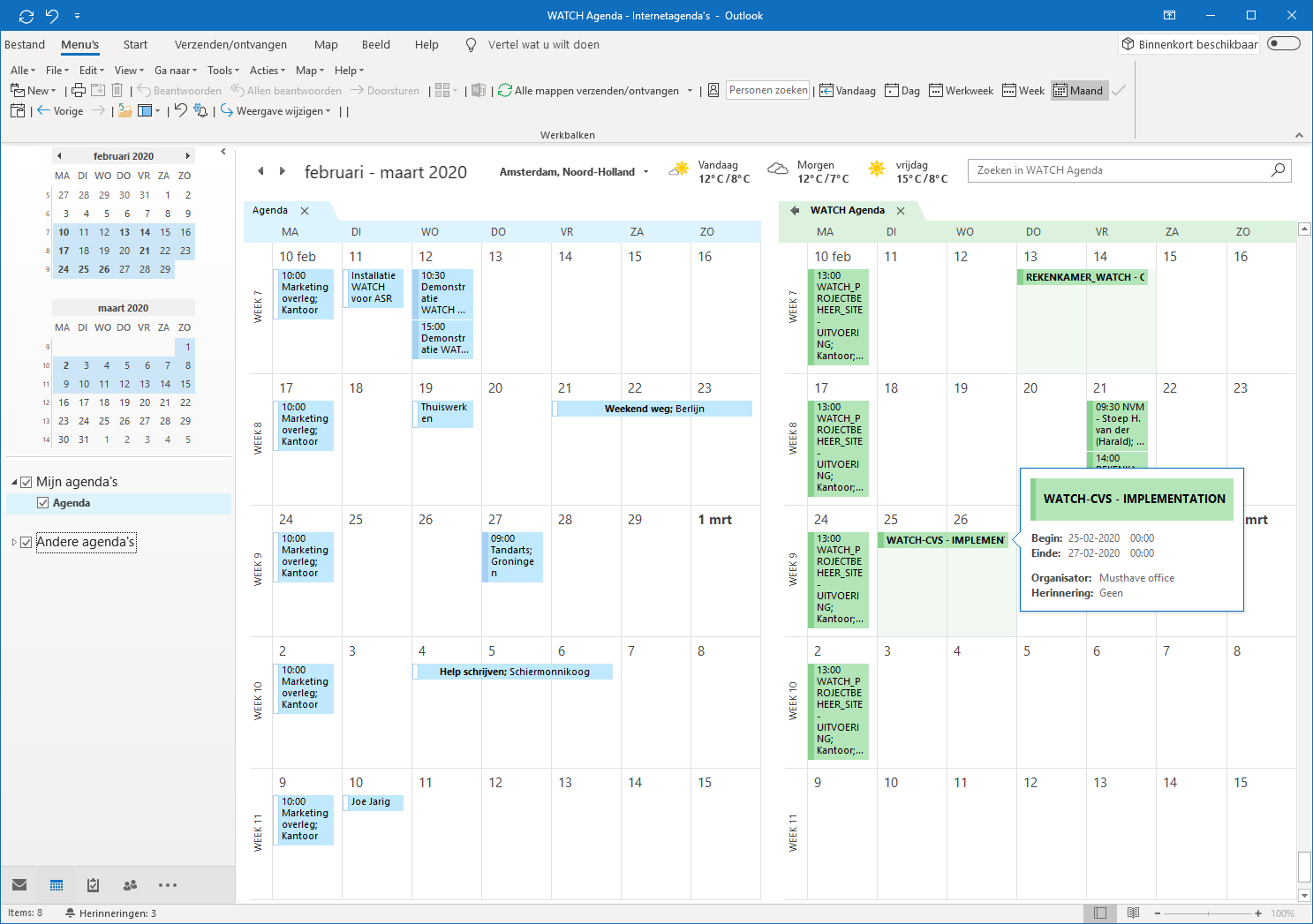 Agenda's naast elkaar