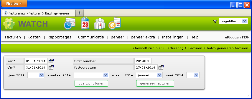 Batch factureren stap 1