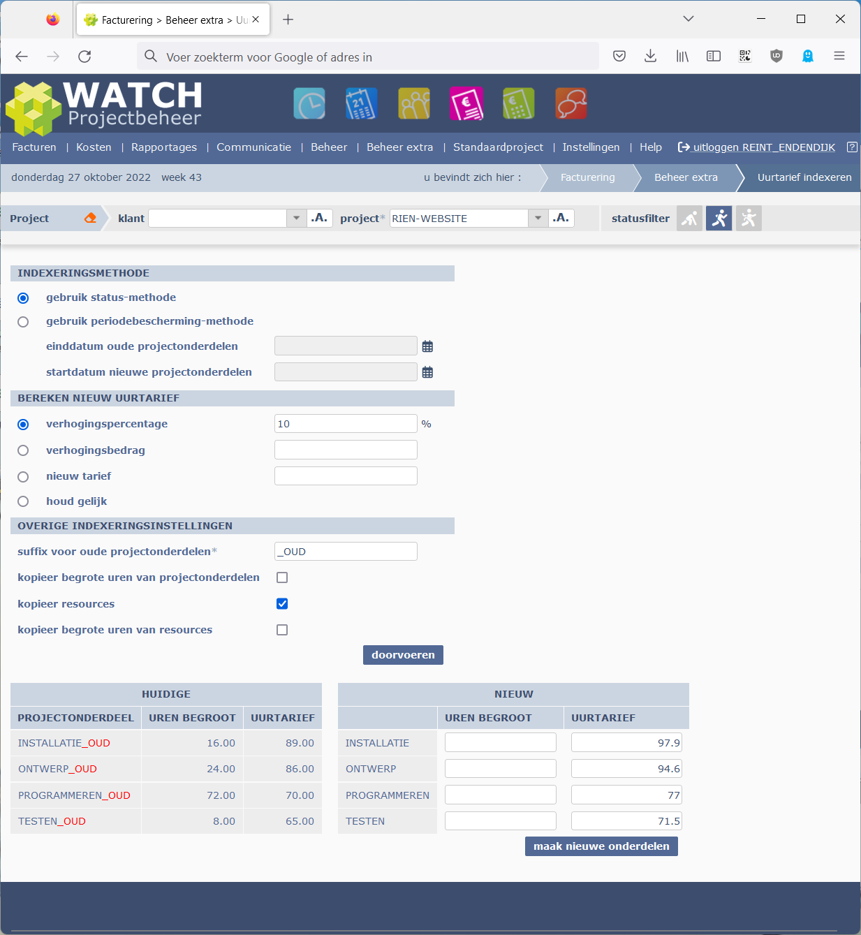 preiview resultaat van de indexatie