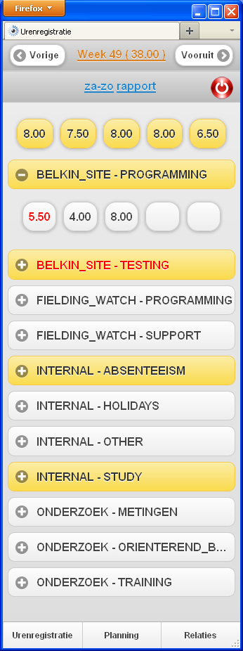 Mobiel urenregistratie scherm