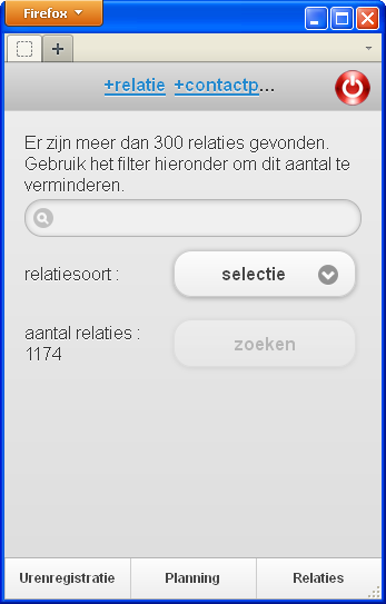 Relatiebeheer overzicht filterscherm