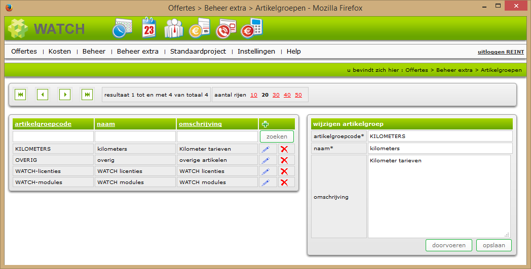 Artikelgroepen beheerscherm