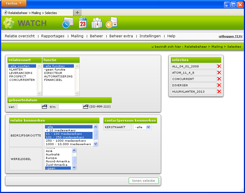 selecties maken met kenmerken