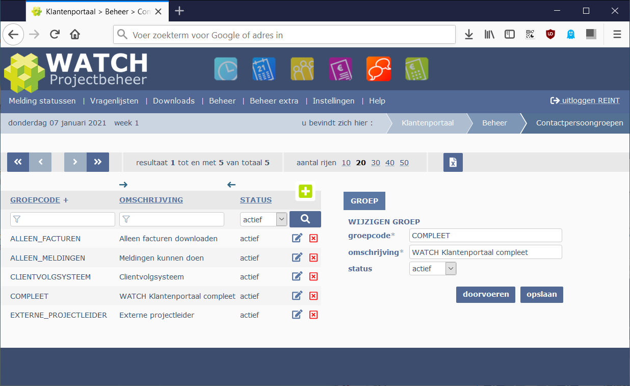 contactpersoongroepen beheerscherm