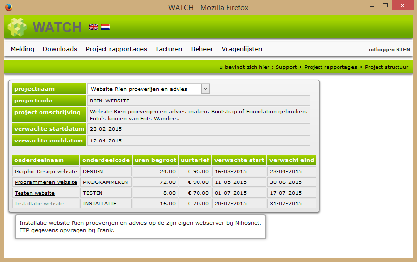 Project structuur rapportage