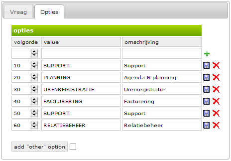 Opties tab beheerscherm