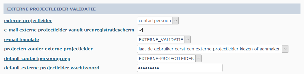 externe projectleider validatie instellingen