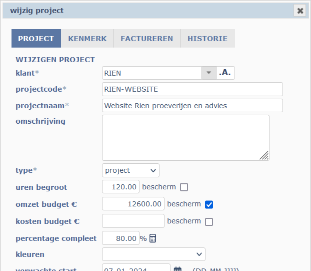 omzetbudget projectniveau