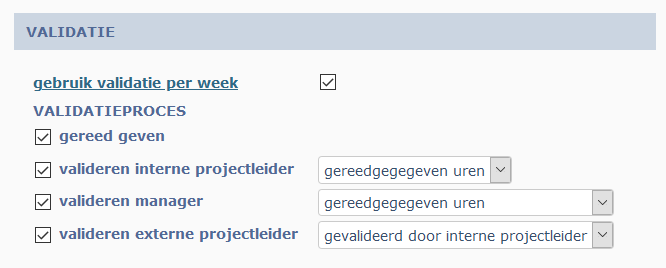 validatie per week instellingen