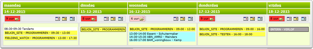 Agenda in urenregistratiescherm