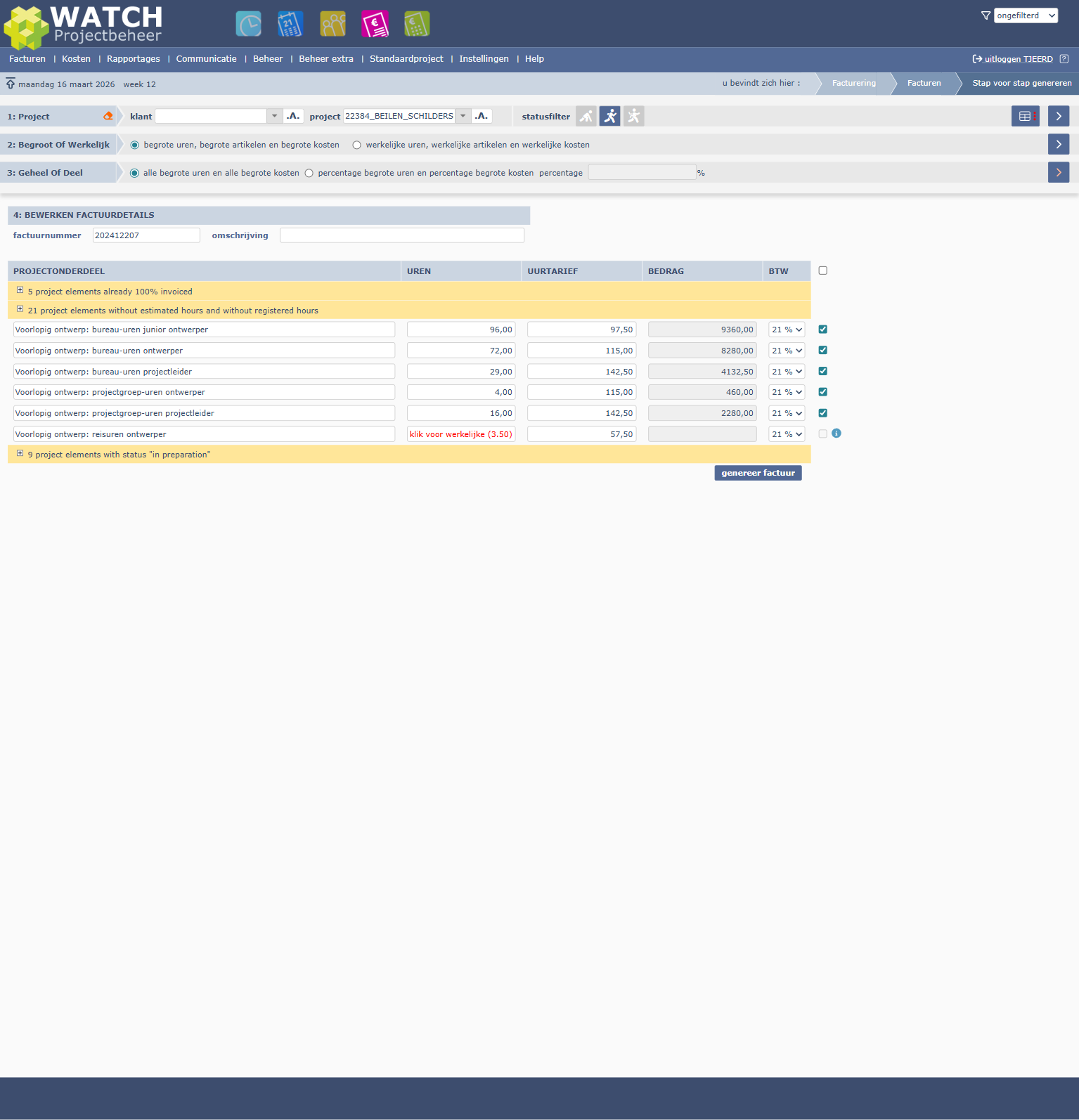 Stap 4 na configuratie: alleen relevante factuurregels, verborgen groepen uitklapbaar
