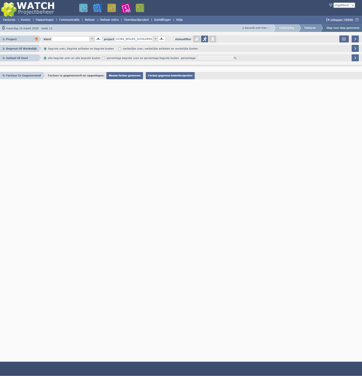 Factuur succesvol gegenereerd
