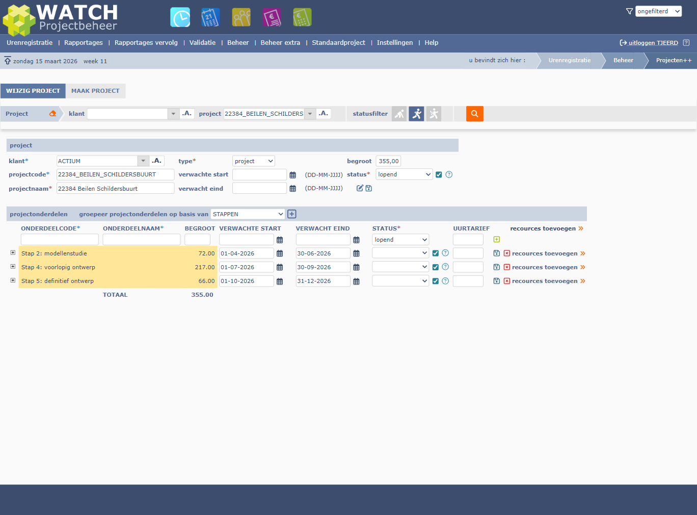 Bulk bewerken: verwachte start en einddatum per fase instellen voor alle onderliggende projectonderdelen