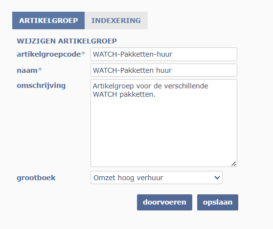 Artikelgroep met grootboek dropdown